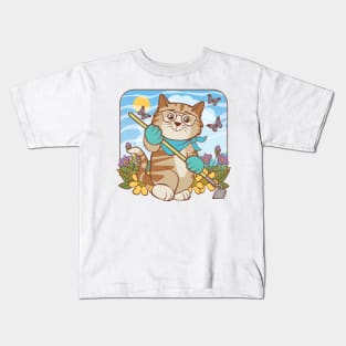 Summer Gardening Cat Kids T-Shirt